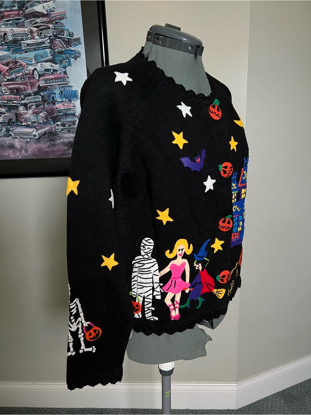 Michael Simon M Halloween Cardigan Sweater Hotel Transylvania Pumpkin Star Bats - Picture 3 of 7